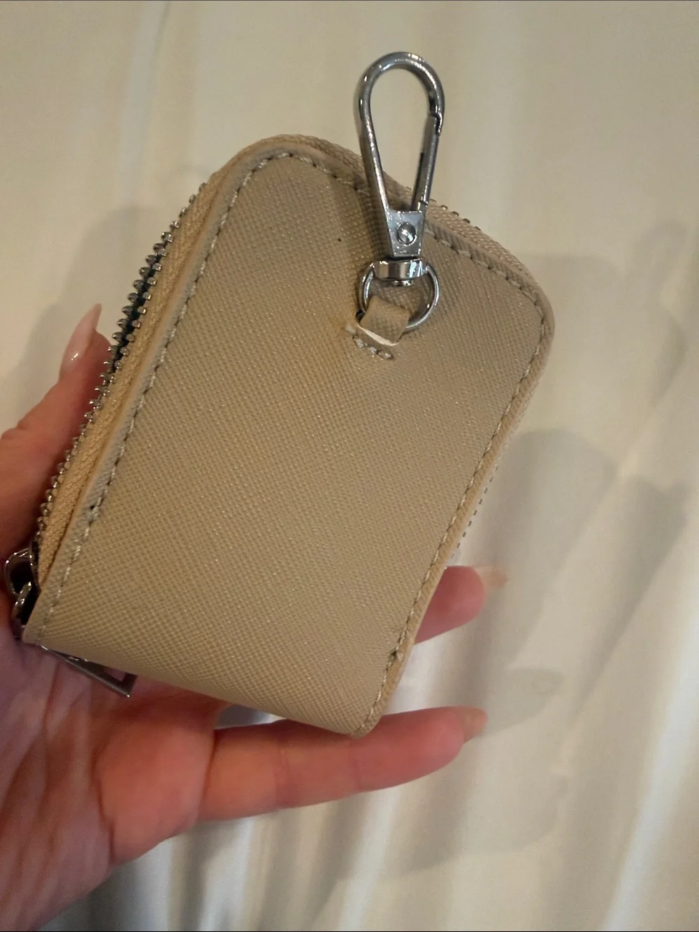 Beige Zip Card Case Wallet - card holder key chain